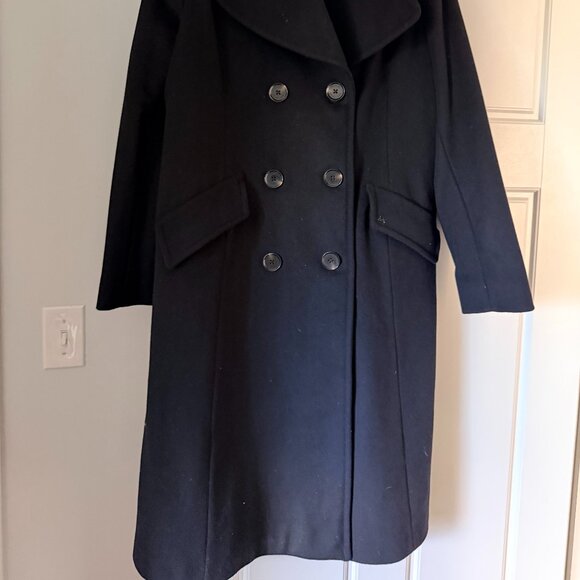 Navy Blue Wool Long Coat- Large - Picture 3 of 4